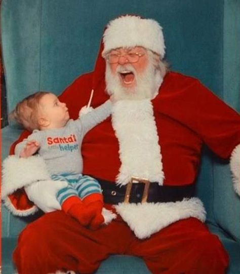 Santa's little helper got curious about whether that beard was real. Santa Claus, Funny, Christmas