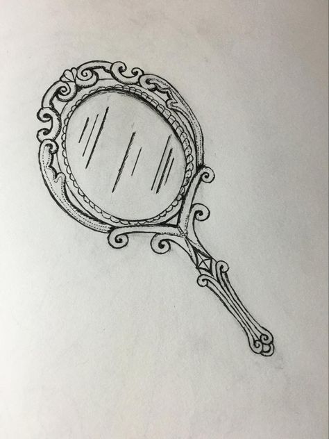 Hand Mirror Drawing, Hand Mirror Tattoo, Tattoo Line Drawing, Vintage Mirror Tattoo, Mirror Drawing, Line Drawing Images, Mirror Tattoo, Mirror Tattoos, Mirror Illustration