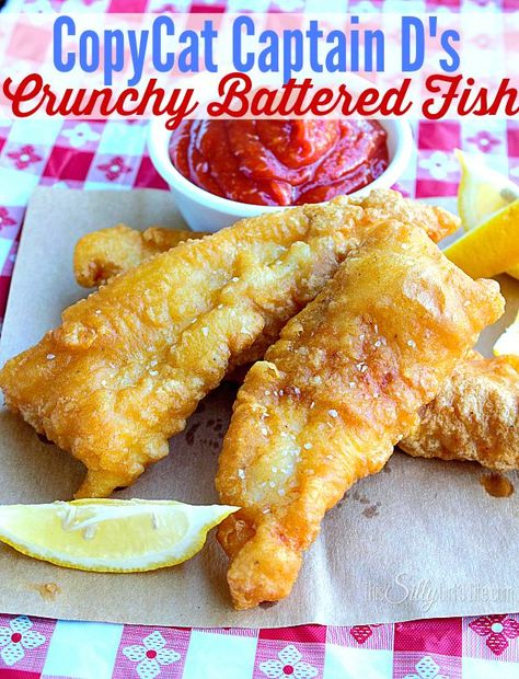 CopyCat Captain D's Crunchy Battered Fish, Crispy battered flaky white fish that is moist inside, make this guilty pleasure in your own kitchen! Fish Batter Recipe, Batter Recipe, Battered Fish, Fried Fish Recipes, Copykat Recipes, Copycat Restaurant Recipes, How To Cook Fish, White Fish, Cat Recipes