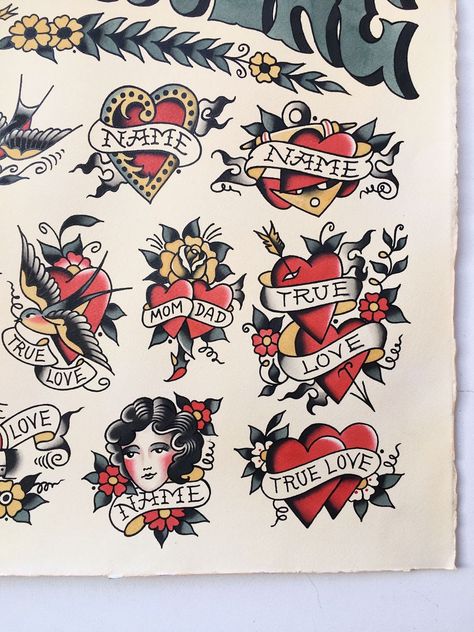 Traditional Tattoos Names, Mom Tattoos Traditional Old School, American Traditional Mom Tattoo Heart, American Trad Mom Tattoo, American Traditional Son Tattoo, Heart Tattoo Vintage, Traditional Heart Flash, Traditional Tattoo With Name, Traditional Heart Name Tattoo