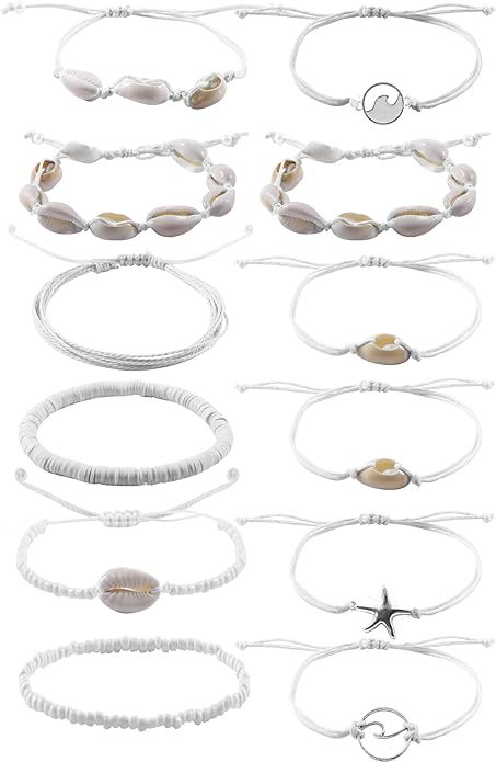 PIPITREE 12Pcs Beach Surfer Wave Bracelets for women, Adjustable Handmade Waterproof Braided String Beaded Anklets Starfish Shell Ankle Bracelet for Girls Boho Summer Jewelry Marine Creatures, Bracelet For Girls, Beach Bracelet, Wave Bracelet, Adjustable Knot, Beach Bracelets, Strung Beads, Shell Bracelet, Boho Bracelet