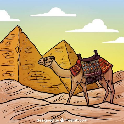 Pyramids Egypt Drawing Egyptian Art, Camel Illustration, Ancient Egypt Hieroglyphics, Camels Illustration, Camels Art, Egypt Flag, Pyramids Egypt, Cross Stitch Landscape, Egyptian Pyramids