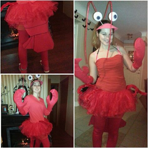 LOBSTER COSTUME - DIY - Made this myself - with sweater for when it gets cold Crab Costume Women, Lobster Costume Diy, Crawfish Costume, Underwater Costume, Baby Lobster Costume, Crab Outfit, Sea Creature Costume, Crab Costume, Barbarian Costume