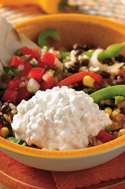 Recipes - Daisy Brand - Sour Cream & Cottage Cheese Cottage Cheese Dinner, Black Bean Rice, Cheese Burrito, Cottage Cheese Salad, Taco Bowl Recipe, Bean Rice, Daisy Brand, Burrito Bowls Recipe, Cheese Tacos