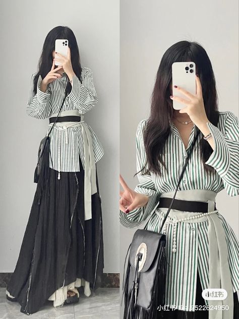 Modern Traditional Japanese Fashion, Dress Layering Outfit Aesthetic, Modern Japanese Outfit, Japan Clothing Style, Naturecore Aesthetic Outfit, Japanese Casual Outfits, Japanese Style Outfits, Modern Japanese Clothing, Modern Japanese Fashion