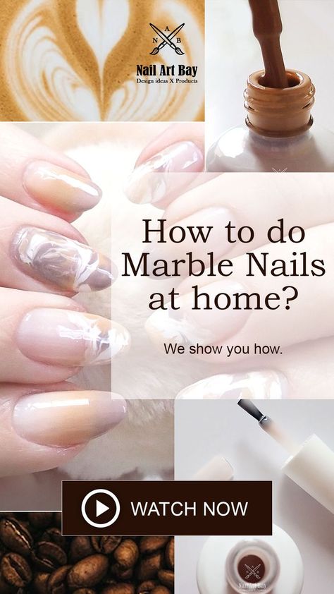 Watch how to create Delicious & Easy Marble Nails on your nails with gel polish. I chose Coffee Latte and Caramel nail colours to create this cool Nail Art. Watch my nail art tutorial to replicate this marble nail design using an alternative marble art technique (actually much easier than the classic method even for beginners using gel polish for the first time 😉) Replicate also the Ombre nail art I created for yummy brown ombre nails 💅 using the Ombre brush. Visit my shop at Nail Art Bay 🖤 How To Marble Gel Polish, How To Ombre Gel Polish, Diy Marble Nails Easy, Easy Marble Nails, How To Do A Marble Nail Design, How To Do Marble Nail Art, Marble Gel Nails Tutorials, Nail Art With Gel Polish, How To Do Marble Nails With Nail Polish