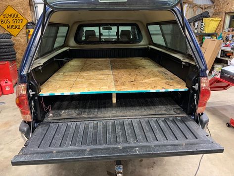 Truck Bed Platform Diy, Toyota Tacoma Bed Storage, Truck Bed Platform, Tacoma Truck Bed Camping, Truck Bed Camping Diy, Truck Bed Sleeping Platform, Truck Bed Sleeping, Truck Bed Mattress, Tacoma Build