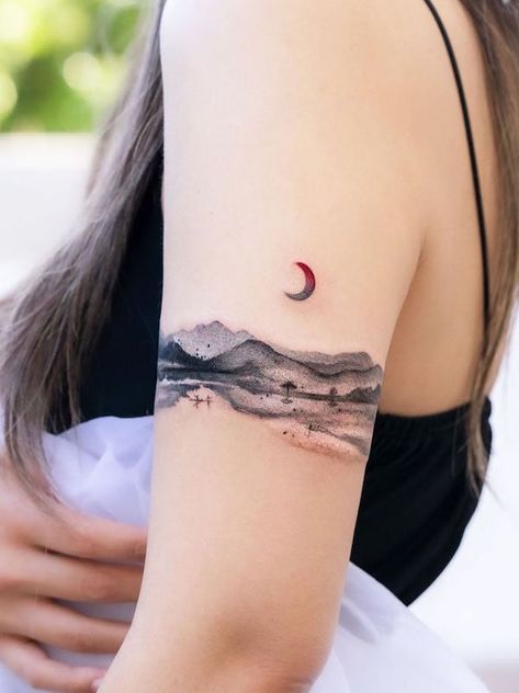 Moutain Tattoos, Mountain Tattoos, Tattoo Band, Mountain Tattoo Design, Our Mindful Life, Visuell Identitet, Uv Tattoo, Landscape Tattoo, 4 Tattoo