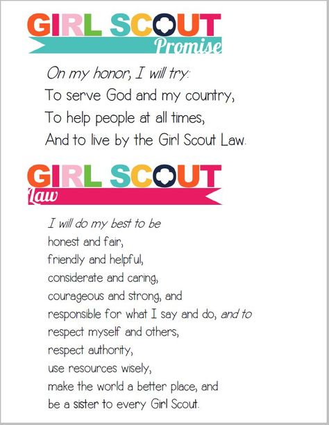 I am Girl Scouts: Girl Scout Promise & Law Printable iamgirlscouts.blogspot.com Girl Scout Daisy Activities, Girl Scout Meeting Ideas, Girl Scout Promise, Girl Scout Mom, Girl Scout Law, Girl Scout Troop Leader, Parent Handbook, Girl Scouts Cadettes, Brownie Scouts