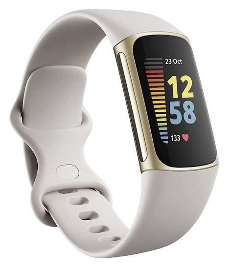 Fitbit Charge 5 Advanced Health & Fitness Tracker with Built-in GPS, Stress Management Tools, Sleep Tracking, 24/7 Heart Rate and More, Lunar White/Soft Gold Heart Rate Variability, Fitbit Charge 5, Scan App, Track Calories, Fitbit App, Health Tracker, Yoga Equipment, E Sports, Fitbit Charge