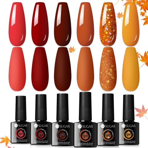 PRICES MAY VARY. Venis Semi Permanent: Vous obtiendrez un aspect attrayant des ongles avec le kit de vernis à ongles semi-permanent qui s'adapte à n'importe quel style de tenue, grâce à son large choix de couleurs et de motifs. Convient à toutes les activités quotidiennes de travail ou de réunion, de fête ou de cérémonie. Nécessite une cicatrisation sous une lampe à ongles. Environmental & Healthy- Le vernis à ongles automne 6pcs - le vernis à ongles gel rouge doré à l'érable est composé de 9 in