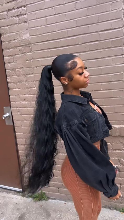 Sleek High Ponytail Black Women Curly, Low Slick Curly Ponytail, Slicked Ponytail Black Women, Cute Slick Ponytails For Black Women, Ponytail Y2k Hairstyles, Baddie Braided Ponytail, All Back Ponytail Black Women, Highponytails For Black Women, Sleek Ponytail Weave Black Women