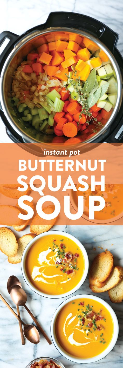 Instant Pot Butternut Squash Soup, Instant Pot Butternut Squash, Butternut Squash Recipes Soup, Squash Soup Recipe, Roasted Butternut Squash Soup, Butternut Squash Recipes, Instant Pot Soup, Instant Pot Dinner Recipes, Butternut Squash Soup