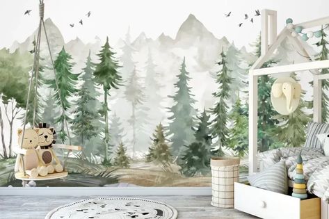 forest mural baby boy nursery wall Forest Nursery Mural, Kindergarten Wallpaper, Woodland Wallpaper, Kids Room Wall Stickers, Vinyl Decoration, Nursery Mural, Forest Wall Mural, Scenic Wallpaper, Nursery Paintings