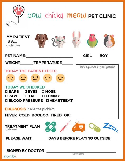 Here is a FREE Pretend Play Vet Clinic Pages. These pages inspire creative thinking and encourage quiet play in your children.   Need Pretend Play Printables, Dramatic Play Printables, Pets Preschool Theme, Vet Office, Dramatic Play Preschool, Dramatic Play Area, Playing Doctor, Kids Pretend Play, Dramatic Play Centers