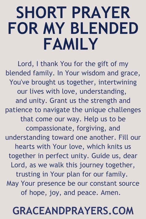 Are you seeking prayers for a blended family? Then we hope you can use these 6 loving prayers to uplift your blended family to God! Click to read all prayers for a blended family. Prayers For Step Parents, Blending Families Quotes, Blended Families Advice, Family Prayers, Blended Family Quotes, Marriage Prayers, Evening Prayers, Prayer For My Family, Powerful Morning Prayer