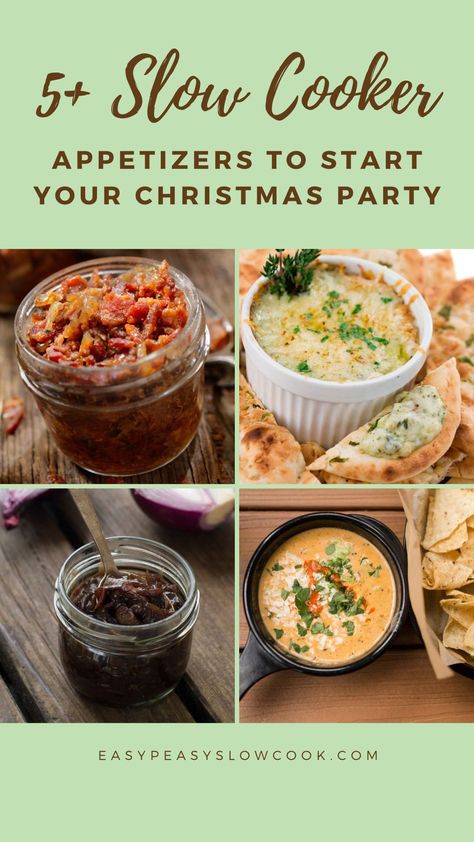 5+ Slow Cooker Appetizers to Start Your Christmas Party Savory Spreads, Slow Cooker Dip Recipes, Slow Cooker Dips, Slow Cooker Christmas, Cheesy Dips, Slow Cooker Appetizers, Party Sides, Cheesy Dip, Slow Cook