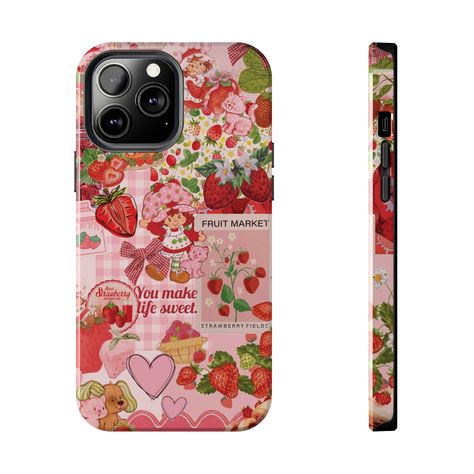 Strawberry Collage, Valentine Collage, Strawberry Phone Case, Red Phone Case, Upcycled Accessories, Pink Phone Case, Phone Case Pink, Collage Phone Case, Upcycle Decor