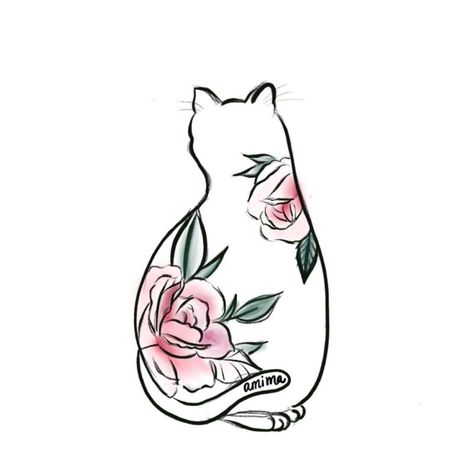 my #originaldesign #cattattoo #kitten #flower #floral Rose Cat Tattoo, Floral Cat Tattoo, Cat Tattoo Outline, Nana Tattoo, Wreath Tattoo, Rose Outline, Cute Cat Tattoo, Peony Tattoo, Cat Tattoo Designs