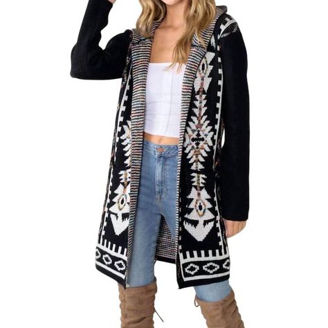 Thanks For Checking Out Our Fabulous Posh Closet!! All Of Our Items Are New With Tags! Never Worn Or Used <3 - Composition: 55% Cotton, 45% Acrylic - Description: This Cardigan Will Be A Sweater-Rotation Favorite. Stay Warm And Stylish This Fall With The Lucille Aztec Print Hooded Cardigan By On Blue, Featuring A Bold Geometric Pattern In Classic Black. With Its Long Sleeves And Knee-Length Design, This Piece Offers A Perfect Blend Of Cotton Blend Composition55% Cotton And 45% Acrylicfor Ultimat Rainbow Cardigan, Aztec Sweater, Rainbow Sweater, Duster Cardigan, Jacquard Pattern, Hooded Cardigan, Cardigan Black, Printed Cardigan, Hooded Sweater