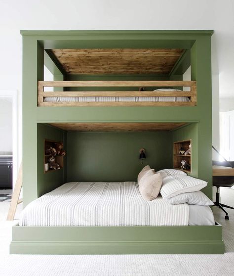 Brooke & Henry (@plankandpillow) posted on Instagram: “Here’s the green bunk bed!! If you didn’t see our stories today, Henry built this for our nephew Miles in my sister and brother-in-law’s…” • Oct 26, 2020 at 12:36am UTC Diy Bunk Beds Plans, Plank And Pillow, Bunk Bed Plan, Bunk Bed Plans, Queen Bunk Beds, Loft Bed Plans, House Bunk Bed, Diy Bunk Bed, Porch Swing Bed