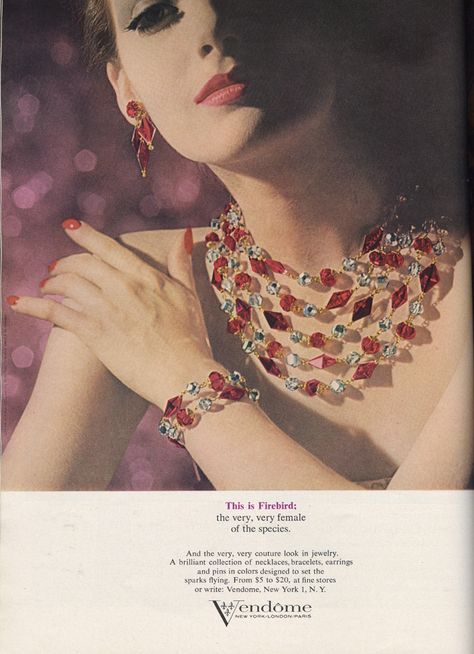 'Firebird' for Vendome - 1963 50s Chic, Jewellery Ads, Vintage Jewelry 1920, Jewelry Advertising, Jewelry History, Vendome Jewelry, Ad Inspiration, Jewellery Advertising, Jewelry Ad