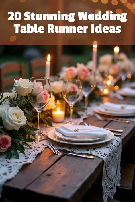 Did you know that a wedding table runner can transform your reception into a visual masterpiece? Discover how this simple yet elegant detail ties together your bridal theme, from rustic charm to modern chic. Elevate your special day with decor that's both stylish and unforgettable. Let your guests be amazed by creative table settings and unique centerpieces! Dive into a gallery of 20 stunning wedding photos now! Wedding Table Runner Ideas, Creative Table Settings, Table Runner Ideas, Fabric Runner, Wedding Table Runner, Table Runner Wedding, Simple Table Settings, Stunning Wedding Photos, Diy Wedding Table