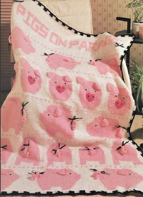 Crochet Pigs, Pig Blanket, Afghans Crochet, Crochet Pig, Cot Blankets, Baby Pram, Vintage Crochet Patterns, Crochet Terms, Crochet Fun