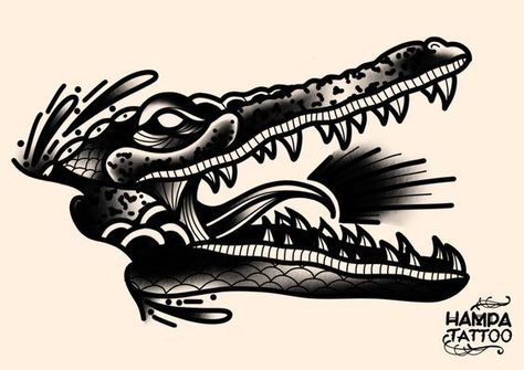 Tattoo Designs Traditional, Alligator Tattoo, Crocodile Tattoo, Happy Facts, Traditional Black Tattoo, Optical Illusion Tattoos, Illusion Tattoos, Bridge Sunset, Traditional Tattoo Old School