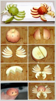 How To Cut Apples, Cute Food Tutorial, Apple Food Art, Apple Crab, Apple Food, Apple Ideas, Deco Fruit, Fest Mad, Kreative Snacks