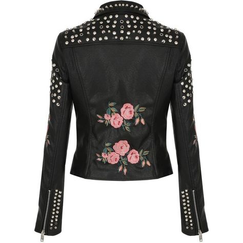 Diy Fashion Projects, Pu Jacket, Vegan Leather Jacket, Weekend Wardrobe, Clothes Style, Embroidered Jacket, Eco Fashion, Silver Hardware, Black Fabric