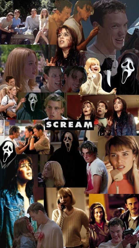 Scary Movie Backgrounds, Cute Movie Wallpapers, Scream What's Your Favorite Scary Movie, Whats Your Favorite Scary Movie Wallpaper, Scream Collage Wallpaper, Scream 1 Wallpaper, What’s Your Favorite Scary Movie, Scream Cast 1996, Scream Laptop Wallpaper