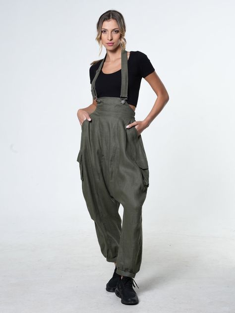 Summer Wide Leg Jumpsuit Khaki Jumpsuit, Jumpsuit Plus Size, Jumpsuit Wide Leg, Maxi Pants, Summer Jumpsuit, Jumpsuit Casual, Linen Romper, Natural Linen Fabric, Jumpsuit Summer