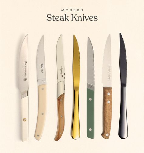 pretty everything : modern steak knives - almost makes perfect Wedding Gift Inspiration, Black Flatware, Utensil Drawer, Wedding Gifts For Bride And Groom, Knife Storage, Chris Loves Julia, Steak Knife Set, Steak Knife, Cute Themes