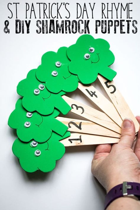 Celebrate St Patrick's Day with this fun children's rhyme to sing with your babies, toddlers and preschoolers. To support the rhyme create these really easy craft foam shamrock puppets as props to use whilst you sing along. Rhyme Words, St Patricks Day Songs, March Craft, March Preschool, February Themes, Flannel Stories, St Patrick's Day Cards, Preschool Poems, Shamrock Craft