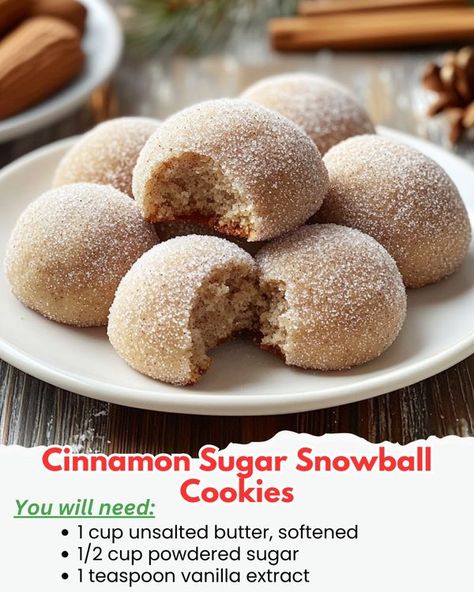 Cinnamon Sugar Snowballs, Snickerdoodle Snowball Cookies, Peppermint Snowball Cookies Recipe, Cinnamon Snowball Cookies, Red Velvet Snowball Cookies, Mint Snowball Cookies, Cinnamon Sugar Snowball Cookies, Cinnamon Balls, Cinnamon Christmas Cookies