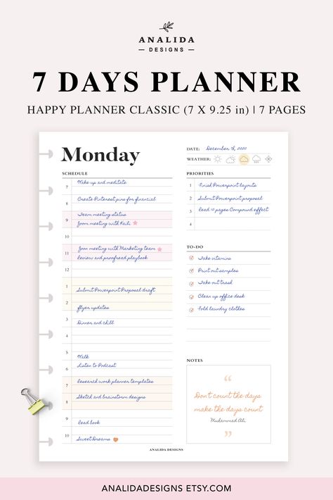 Financial Printables, Hour Planner, Printable Day Planner, Daily Work Planner, Aesthetic Planner, Print Handwriting, Everyday Planner, Powerpoint Layout, Happy Planner Classic