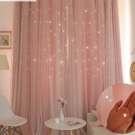 Hollow star thermal insulated curtains. (very limited stock)  These thermal insulated curtains will make your house look so beautiful with… Pink Curtains Aesthetic, Glitter Paint Bedroom, Bedroom Window Blinds, Curtains Aesthetic, Drapes And Blinds, Pink Curtains, Insulated Curtains, Cool Curtains, Kids Curtains