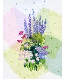 Delphiniums Watercolor Quilt, Printed Background, French Knot Embroidery, Textile Art Embroidery, Fabric Postcards, Needlework Crafts, Contemporary Embroidery, Embroidery Works, Hand Embroidery Projects