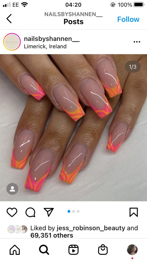 Pink French Tip Nails, Nail Art For Short Nails, Diy Nail Art Tutorial, Art For Short Nails, Orange Acrylic Nails, Pink Tip Nails, Summer Nail Designs, Simple Gel Nails, Summery Nails