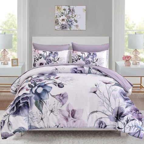 Comforter, Pillowcases, Pillow Shams, Fitted Sheet, Flat Sheet Queen Size Comforter Sets, Queen Size Bedspread, Floral Bedspread, Floral Comforter Sets, Boho Quilt, Floral Comforter, Pattern Quilt, Purple Quilts, Floral Duvet Cover