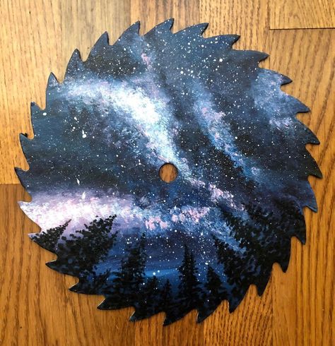 Acrylic paint on saw blade. Saw Blade Painting, Hand Saw Art Ideas, Fan Blade Art, Chop Saw, Custom Watercolor Portrait, Circular Saw Blades, Poppy Print, Saw Blades, Ancient Symbols