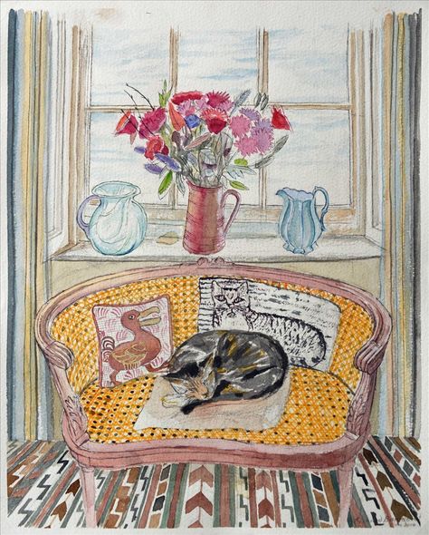 Edward Bawden, Bridge Drawing, Painted Portraits, Paintings Tutorials, Art Interiors, Shark Art, Interior Illustration, Great Cat, Art Chair