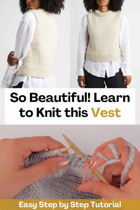 1 Ball Yarn Projects Crochet, How To Knit A Vest For Beginners, Sweater Vest Knitting Pattern Free, Vest Knitting Patterns For Women, Knitted Vest Patterns Free For Women, Sleeveless Vest Pattern, Knitted Sleeveless Vest, Vest Top Pattern, Knit Vest Pattern Free