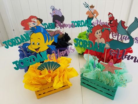 Ariel The Little Mermaid Centerpiece, Diy Ariel Decorations, Ariel Birthday Centerpieces, Ariel Birthday Party Centerpieces, Little Mermaid Birthday Centerpieces, The Little Mermaid Centerpieces, Ariel Centerpieces Ideas, Mermaid Centerpiece Ideas Diy, Ariel Centerpieces