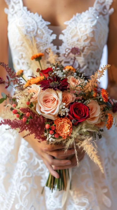 Rustic Fall Wedding Flowers Bride Bouquets, Fall Color Bouquet Brides, Wedding Themes October, Autumnal Wedding Theme, Fall Wedding Bouquets Real Flowers, Autumnal Bouquet Wedding, Autumn Flower Bouquet Wedding, Wedding Bouquets For Fall, Fall Colored Flowers