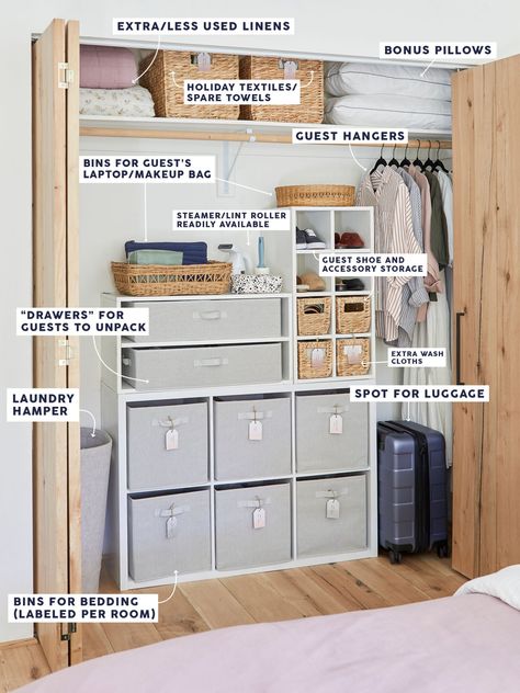 Clever Organization Hacks - A Linen/Guest Closet And The Smartest Vanity Org Products - Emily Henderson Guest Closet, Clever Organization, Closet Room Organizer, Clever Closet, Closet Hacks, Clever Organizer, Office Guest Room, Organizing Hacks, Emily Henderson