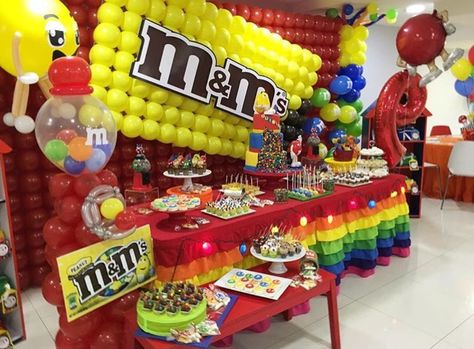 could office max print that m&m sign even if on a smaller scale? M&m Party Decorations, M&m Decorations Party, Baby Corsage, Rockstar Birthday Party, Kids Party Planner, Twin Birthday Parties, Twin First Birthday, Twin Birthday, Candy Table