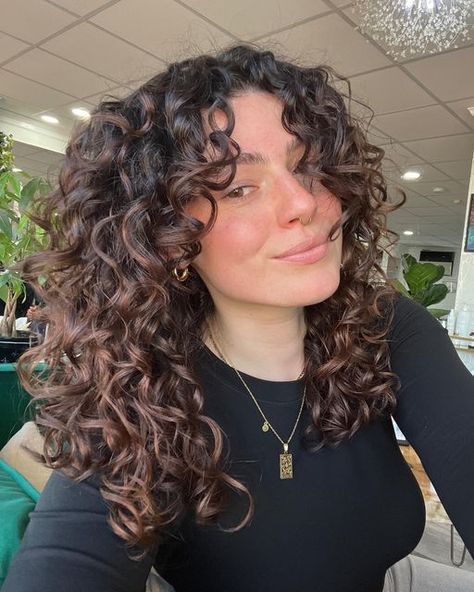 Brittany Minetti on Instagram: "chocolate cherry cola 🍫🍒🥤  went even darker this week with @milk.honey.hair 🤭  📍 @milkhoneysoul (Springfield, NJ)   use code “BRITTMINETTI15” to get 15% off when you book a curly service 🤍   #curlyhaircut #curlycut #curlyhairtransformation" Milk Honey Hair, Curly Hair Techniques, Curly Bob Haircuts, Medium Curly Haircuts, Cold Hair, Curly Pixie Hairstyles, Natural Curly Hair Cuts, Highlights Curly Hair, Bob Haircut Curly