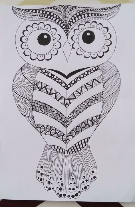 Owl doodle Owl Templates Free Pattern, Zentangle Art Colorful, Owl Zentangle, Owl Doodle, Owl Templates, Koi Fishes, Owl Designs, Sharpie Crafts, Princess Drawings